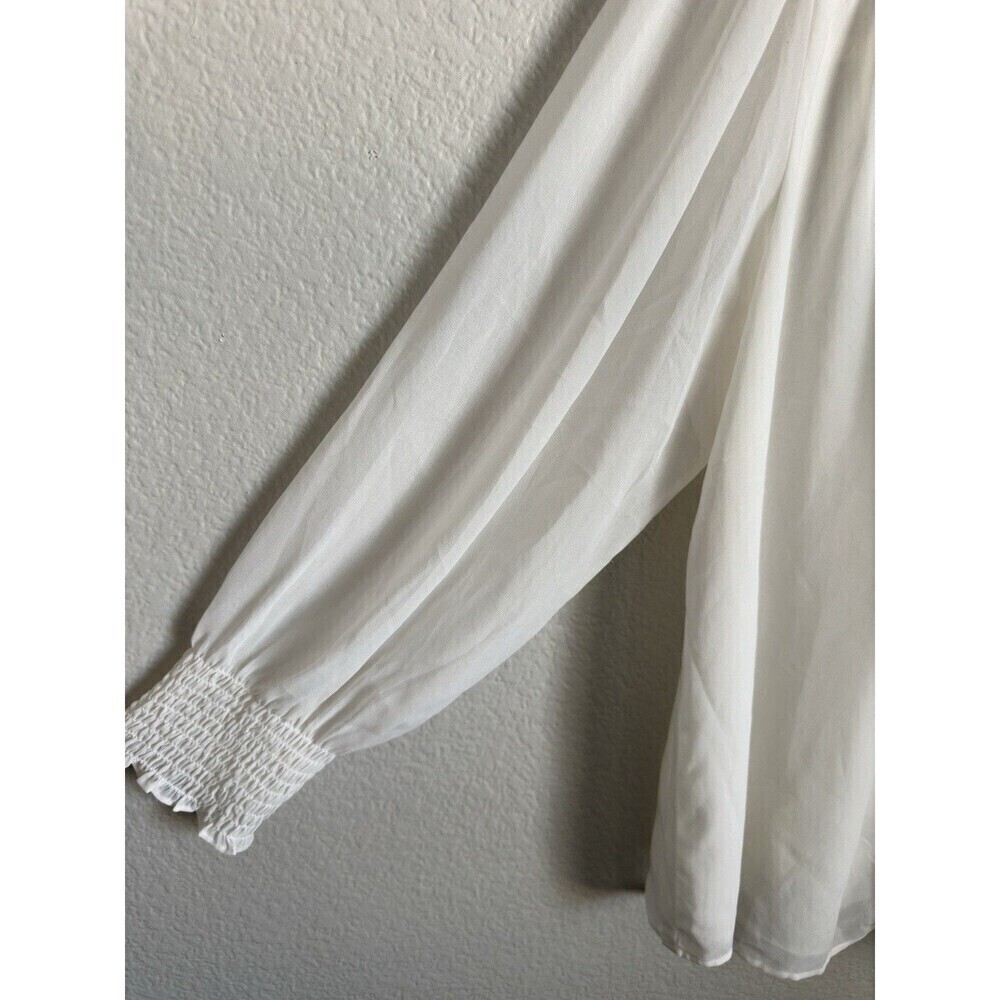 NEW 1. State Blouse Size 2X White Chiffon Smocked Yoke Long Balloon Sleeves Top - Picture 5 of 6